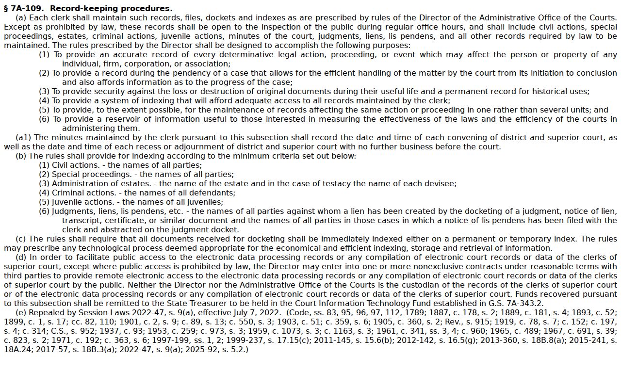 Clay County civil docket clerk record-keeping statute reference