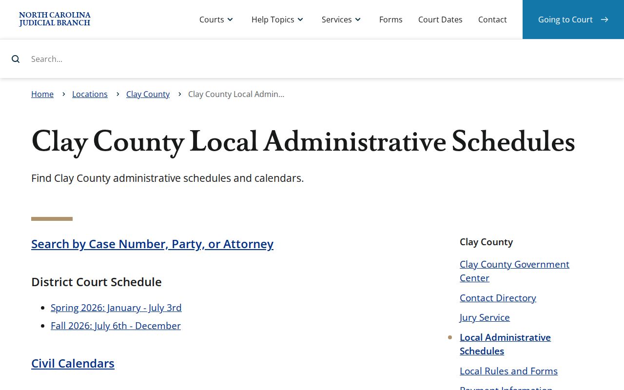 Clay County court calendar local administrative schedules page